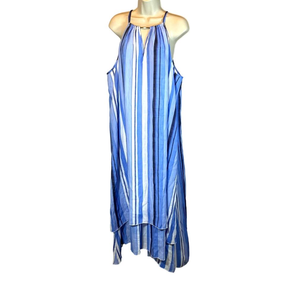 mlle gabrielle, Size 3X, Maxi Blue Striped Halter Dress